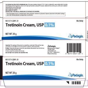 Tretinoin 0.1% gel tube.